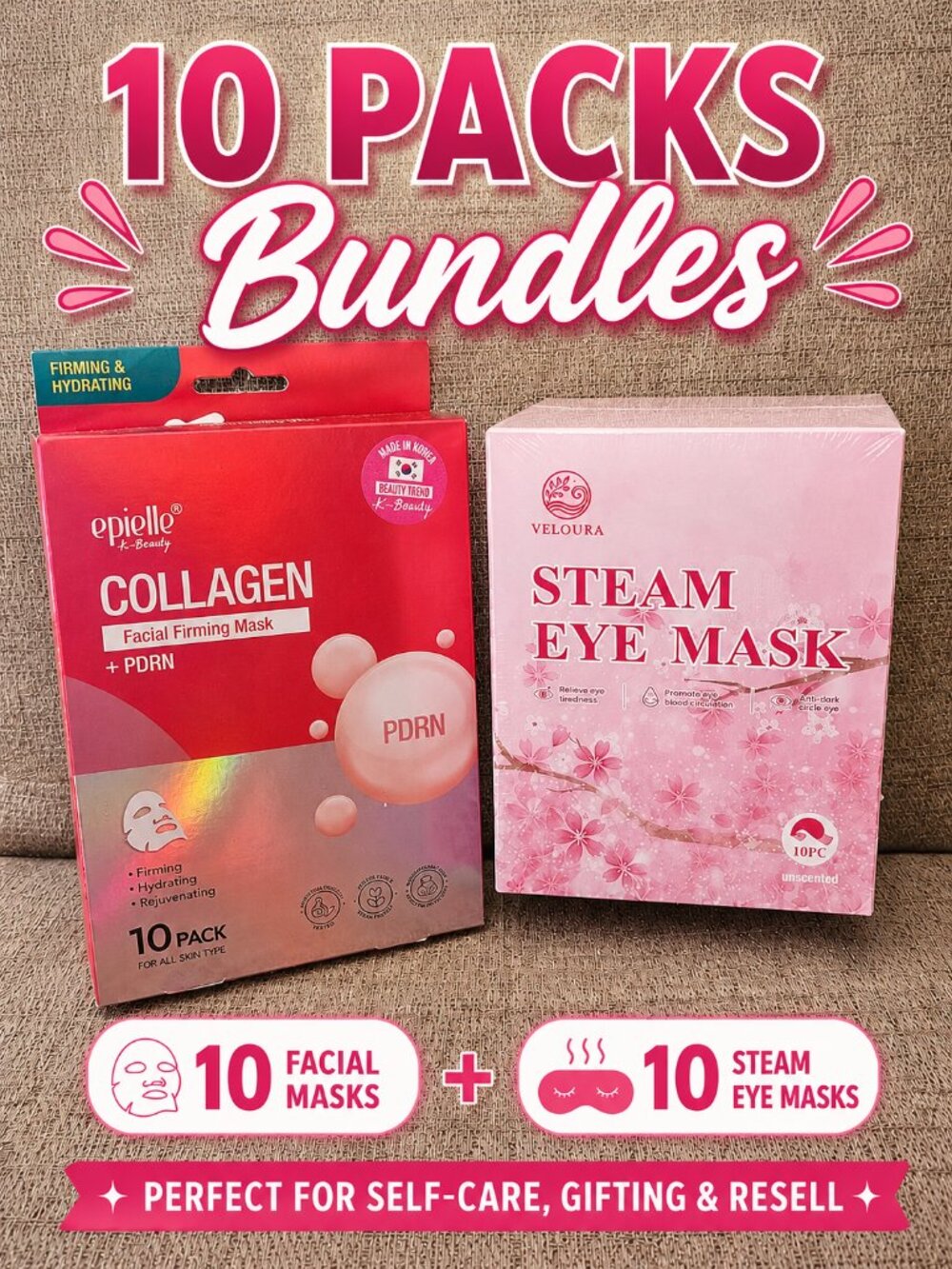 K-Beauty Face Masks + Steam Eye Mask Self-Care Bundle – 10 Pack Resell Bundle